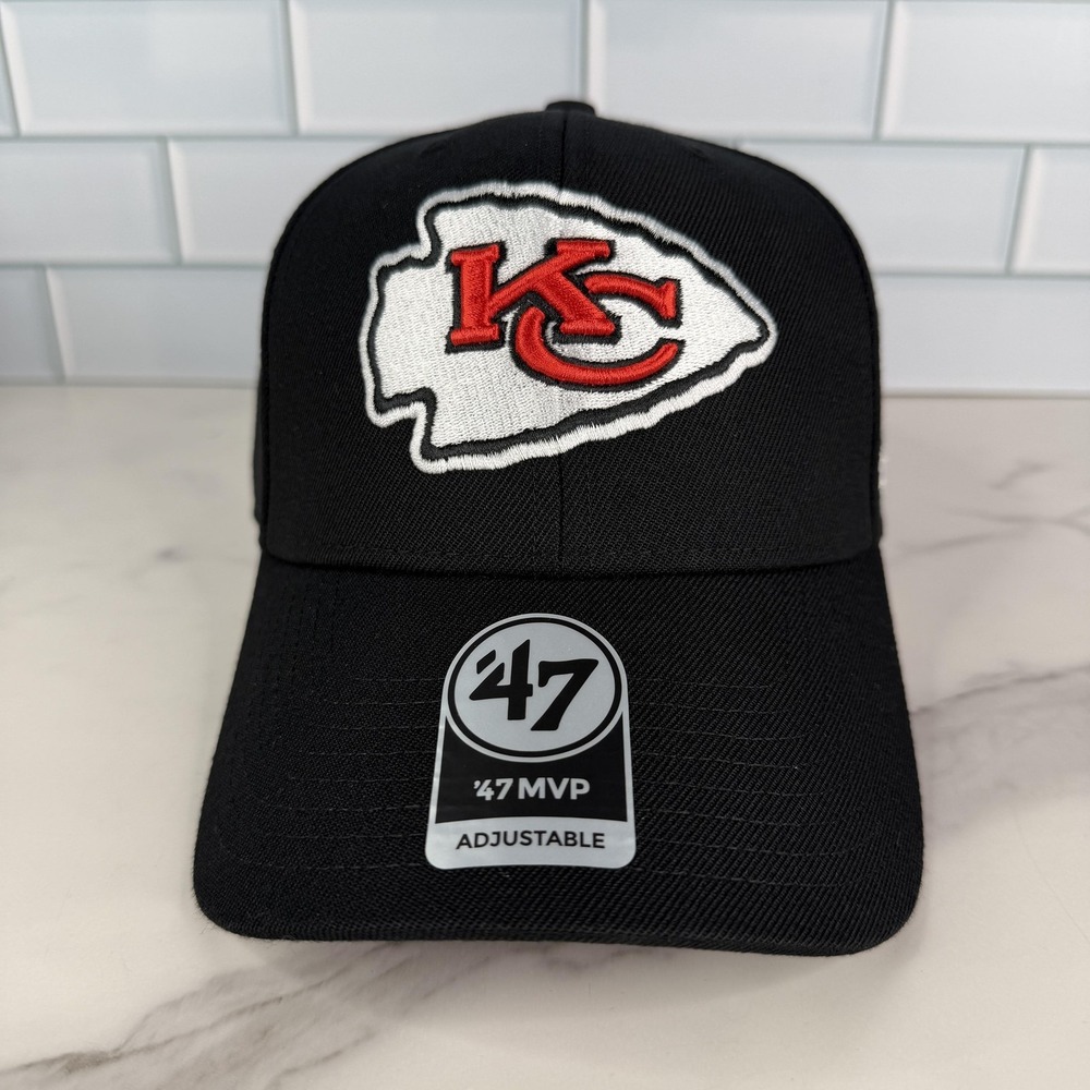 Kansas City Chiefs Hat Cap Strap Back Mens One Size Fits All Black NFL 47 MVP
